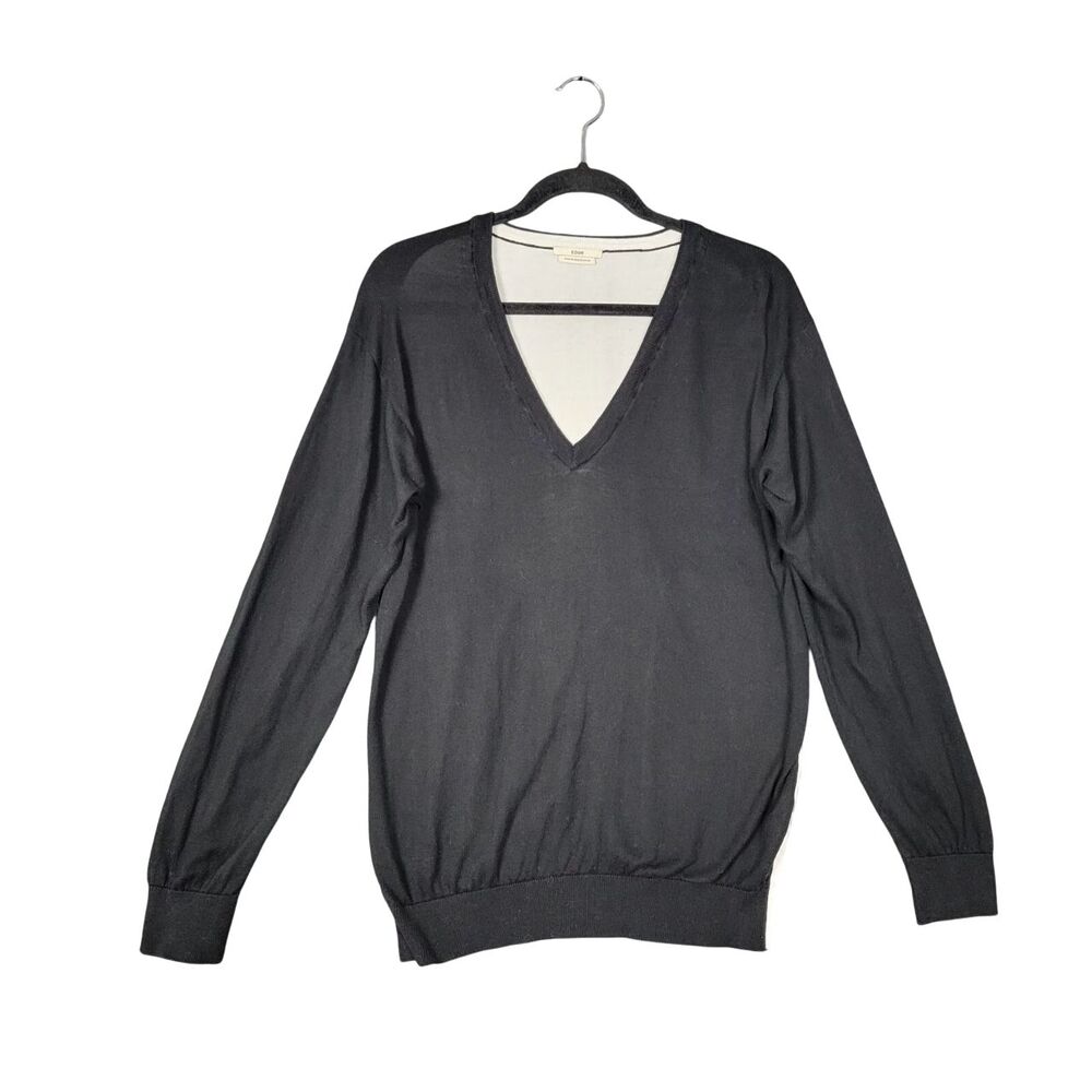 EDUN Black Cream Colorblock V Neck Drop Shoulder Long Sleeve Sweater SIZE MEDIUM